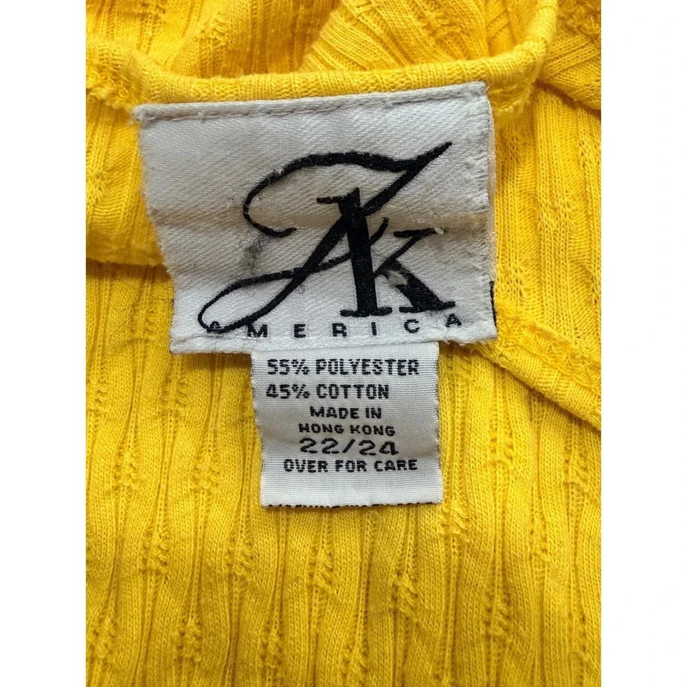 AK America Textured Ribbed Top Women 22/24 Yellow Lettuce Edge Trim Work Casual - Picture 6 of 7